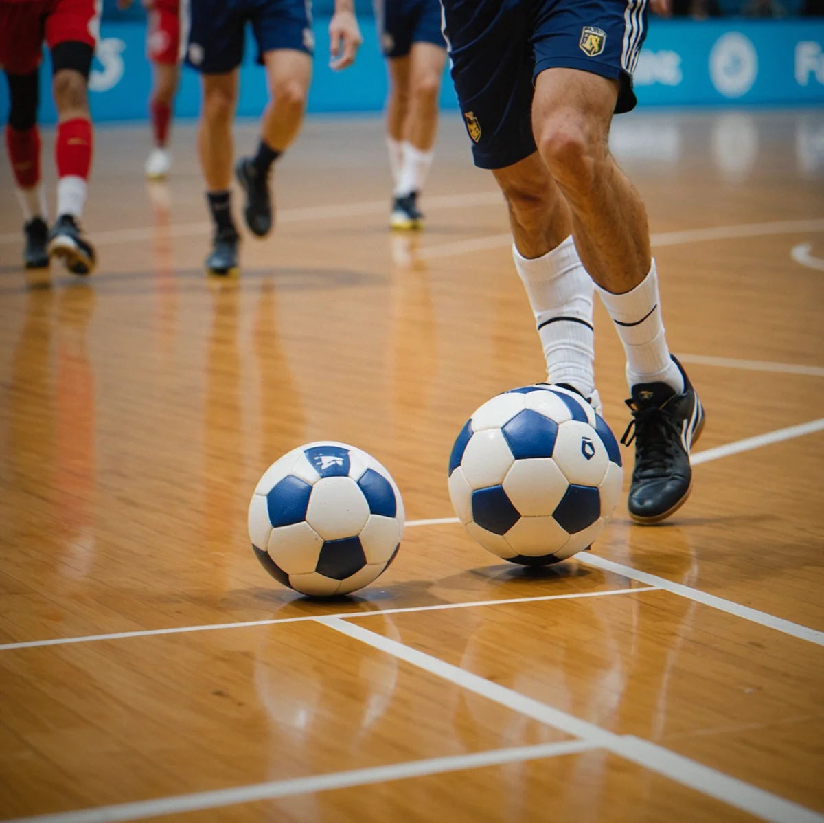 Close-up of a well-maintained futsal court surface with clear markings