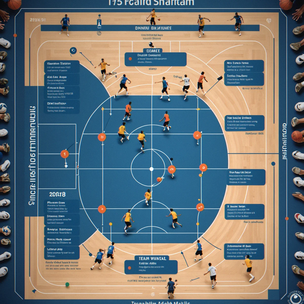 Timeline diagram showing rapid game rotations with team swaps every 15 minutes