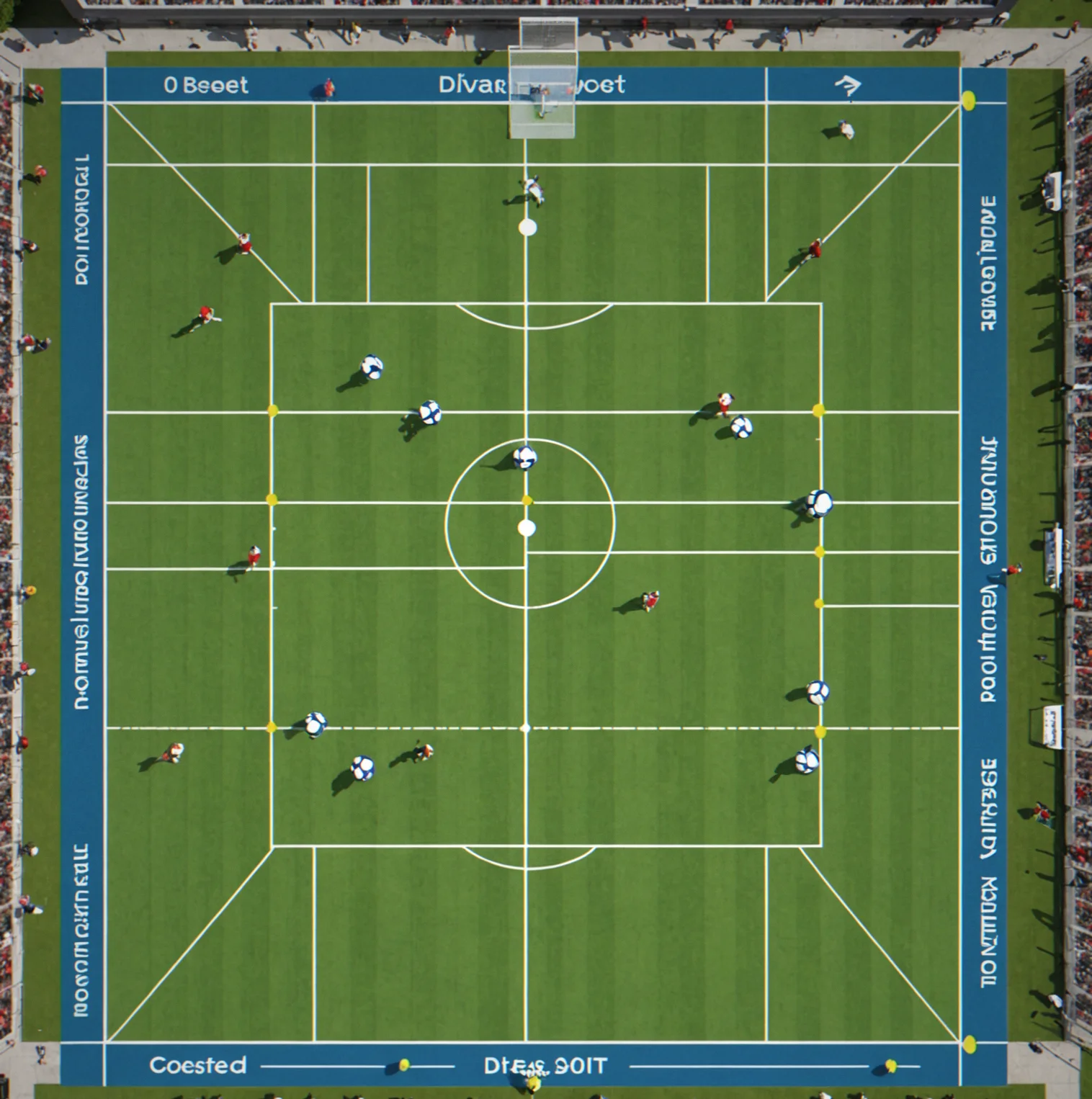 Overhead view of a corner kick court layout with player positions marked